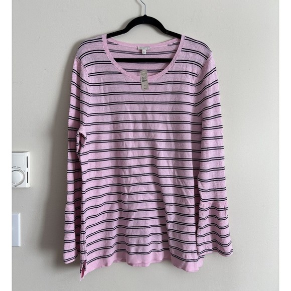 Talbots Tops - NWT Talbots XL Knit Long Sleeve‎ Top Pink Black Stripe Preppy Casual Stretchy